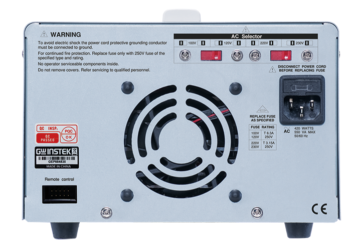 "Imagen trasera del equipo GPE-3060/6030 GW Instek"